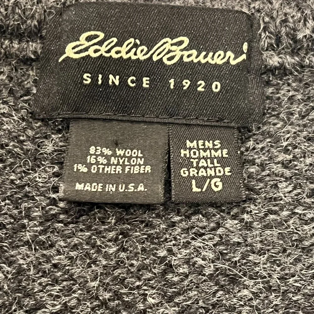 Eddie Bauer Vintage V-neck Wool Sweater, USA, Red Navy Stripe, Charcoal, L Tall